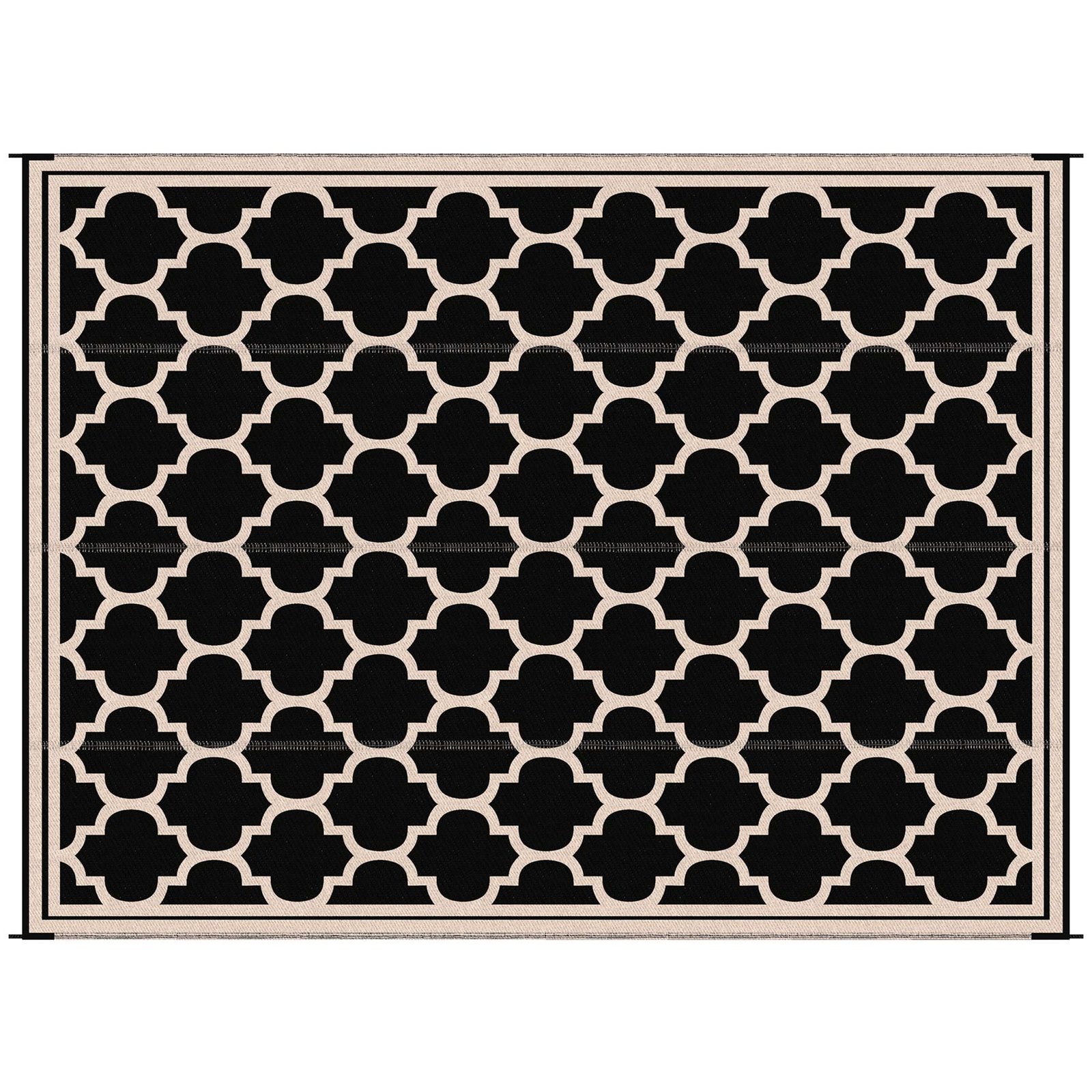 FD998a17fe7fc0a9c.jpg Reversible Polypropylene Outdoor Rug Folding, Durable, Perfect for Camping, Deck & Beach Black - Image 1
