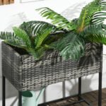 Raised Garden Bed, Elevated Planter Box with Rattan Wicker Look, Tool Storage Shelf, Portable Design for Herbs, Vegetables, Flowers, Gray - Image 8