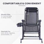 Outdoor Rocking Chairs, Foldable Reclining Zero Gravity Lounge Rocker with Pillow, Cup & Phone Holder, Combo Design with Folding Legs, Black - Image 5