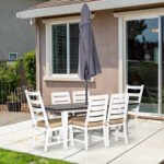 Patio Dining Set for 6, Outdoor Furniture Set with a Table & Chairs, Cushions, Umbrella Hole for Garden, Backyard, or Poolside, Beige - Image 2