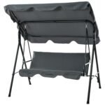 3-Seat Outdoor Patio Swing Chair w/ Cushion, Steel Frame Stand, Adjustable Tilt Canopy for Patio, Garden, Gray