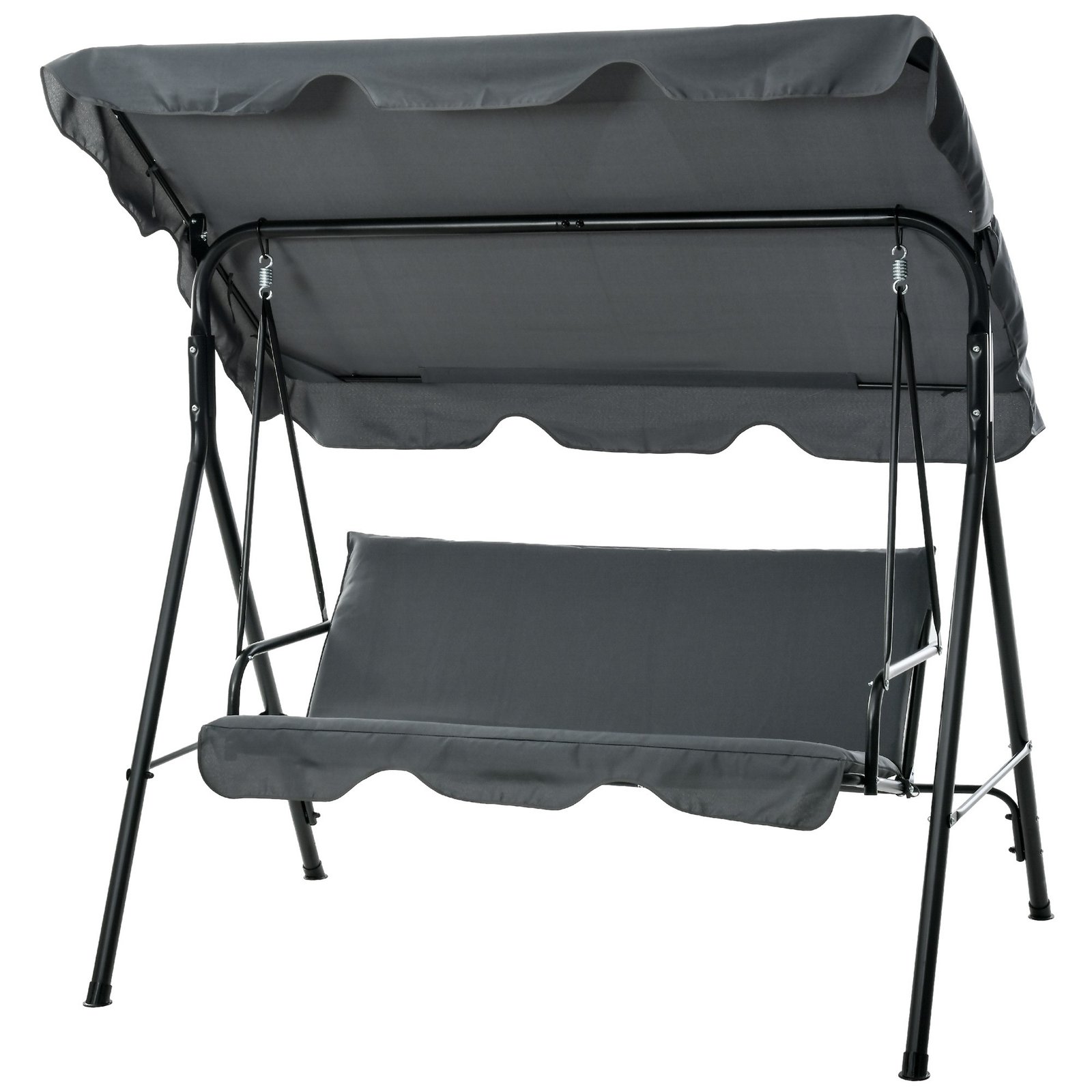 FLydaa1956960427c.jpg 3-Seat Outdoor Patio Swing Chair w/ Cushion, Steel Frame Stand, Adjustable Tilt Canopy for Patio, Garden, Gray - Image 1
