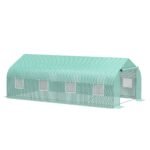 20' x 10' x 7' Outdoor Walk-in Greenhouse, Tunnel Green House with Roll-up Windows, Zippered Door, PE Cover, Heavy Duty Steel Frame, Green