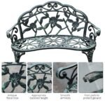 Outdoor Bench, Cast Aluminum Outdoor Furniture, Metal Bench with Floral Rose Accent & Antique Finish, Green - Image 5