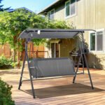 3-Person Porch Swing with Stand, Outdoor Swing for Patio Porch with Adjustable Tilt Canopy and Comfortable Swing Bench-Style Seat, Steel Frame, Gray - Image 2