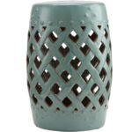13" x 18" Ceramic Garden Stool with Woven Lattice Design & Glazed Strong Materials Decorative End Table, Antique Blue