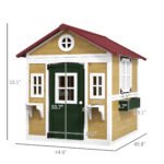 Wooden Playhouse for Kids Outdoor with Doors, Windows, Planter Pots and Boxes for Toddlers 3-8 Years, Beige - Image 3