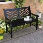 Outdoor Garden Bench, Wooden Frame Patio Bench with Geometric Pattern, 43.25 Inch Weatherproof 2-Person Love Seat for Garden, Lawn, Porch, Yard, Work Entryway, Black - Image 2