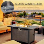 43 Inch Outdoor Propane Gas Fire Pit Table, 50,000 BTU Auto-Ignition Rectangular Wicker-effect Gas Firepit with Glass Wind Guard, Lid, Glass Beads, Steel Base, CSA Certification, Bronze - Image 8