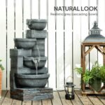 30" Tall Outdoor Waterfall Fountain with LED Lights, 4-Tier Resin Cascading Water Bowls with Pump, Gray - Image 6