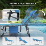 Folding Outdoor Chaise Lounge Chair Tanning Chair with 5-Level Adjustable Back, Side Table, Pillow, Pocket, Blue - Image 4