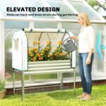 Galvanised Raised Garden Bed with Greenhouse Cover, Metal Elevated Garden Bed with Bed Liner, Bottom Shelf, Silver - Image 6
