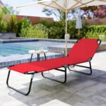 Folding Chaise Lounge Pool Chairs, Outdoor Sun Tanning Chairs with 5-Level Reclining Back, Steel Frame for Beach, Yard, Patio, Red - Image 8