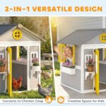 Wooden Playhouse for Kids Outdoor with Doors, Windows, Planter Pots and Boxes for Toddlers 3-8 Years, Gray - Image 5