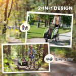 2-in-1 Walk/Ride Child Baby Bike Trailer for Kids 2 Seater, High-Visibility Bike Stroller for Toddler Wagon, Weather-Strong Double Bicycle Trailer Accessory, Green - Image 4