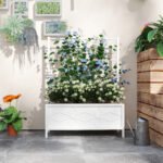 Outdoor Planter Box Galvanized Raised Garden Bed with Trellis for Climbing Vines, 35.4" x 15.7" x 47.2", White - Image 7