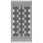 Reversible Outdoor Rug, Waterproof Plastic Straw with Carry Bag, 9' x 18', Black & White Rhombus Border