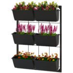 3-Tier Hanging Planter with 6 Pots for Indoor and Outdoor Use, Wall Planter, Self Draining & Wall Mounted, Black