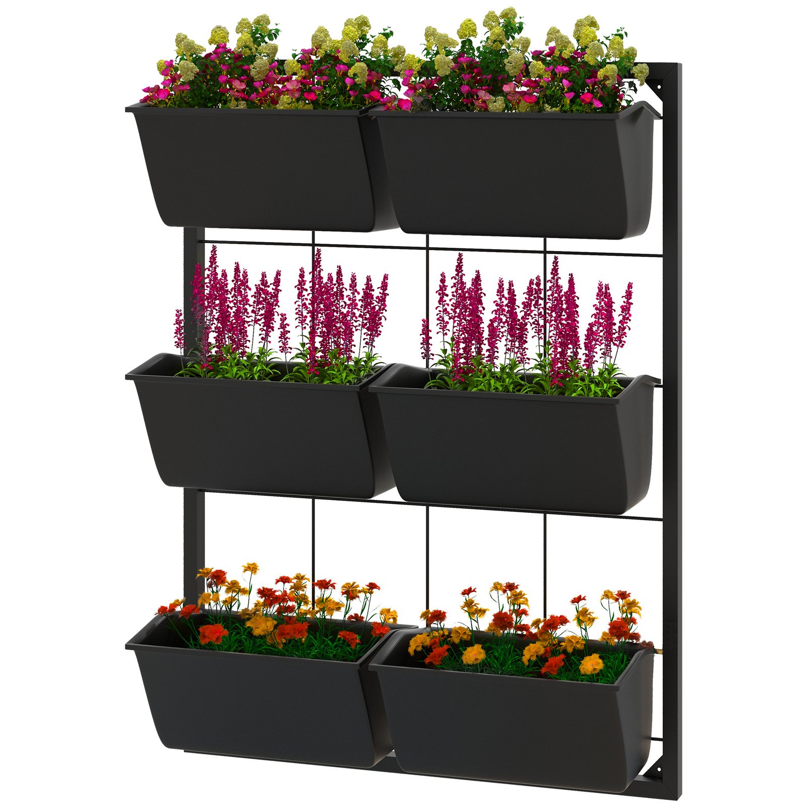 Fobd0818ca51166e8.jpg 3-Tier Hanging Planter with 6 Pots for Indoor and Outdoor Use, Wall Planter, Self Draining & Wall Mounted, Black - Image 1