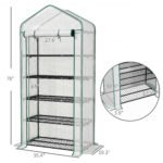 5 Tier Mini Greenhouse, Small Portable Greenhouse with PE Cover, Roll-Up Zippered Door, 76" x 35.4" x 19.3", White - Image 3