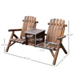 Double Wooden Adirondack Chair with Ice Bucket, Outdoor Loveseat with High Backrest, Smooth Armrest, Rustic Brown - Image 3