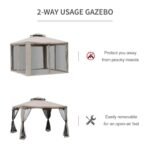 10' x 10' Gazebo Tent, Double Roof Outdoor Canopy Shelter, with Netting Fabric and Vented Roof, Steel Corner Frame for Garden, Lawn, Backyard, Taupe - Image 5