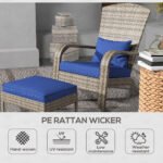 Wicker Adirondack Chair Fire Pit Chair w/ Ottoman & Cushions, Blue - Image 4
