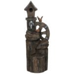 Outdoor Water Fountain, Decorative Garden Birdhouse, 3-Tier Cascading Waterfall with LED Lights and Water Wheel, Soothing Tranquility for Home Garden, Yard Decor