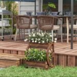 Wooden Wagon Planter Box, 2-Tier Raised Garden Bed, for Vegetables Flowers Herbs, 22" x 13" x 22" - Image 2