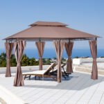 10' x 13' Patio Gazebo, Outdoor Gazebo Canopy Shelter with Curtains, Vented Roof, Steel Frame for Garden, Lawn, Backyard and Deck - Image 2