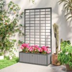 Wooden Raised Garden Bed with Trellis, Removable Pots, for Backyard, Patio, Balcony, 29" x 11" x 52", Gray - Image 8