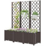 3PCS Plastic Planter Box with Trellis, Self-Watering Raised Garden Bed with Trellis and Automatic Watering Timer Kit