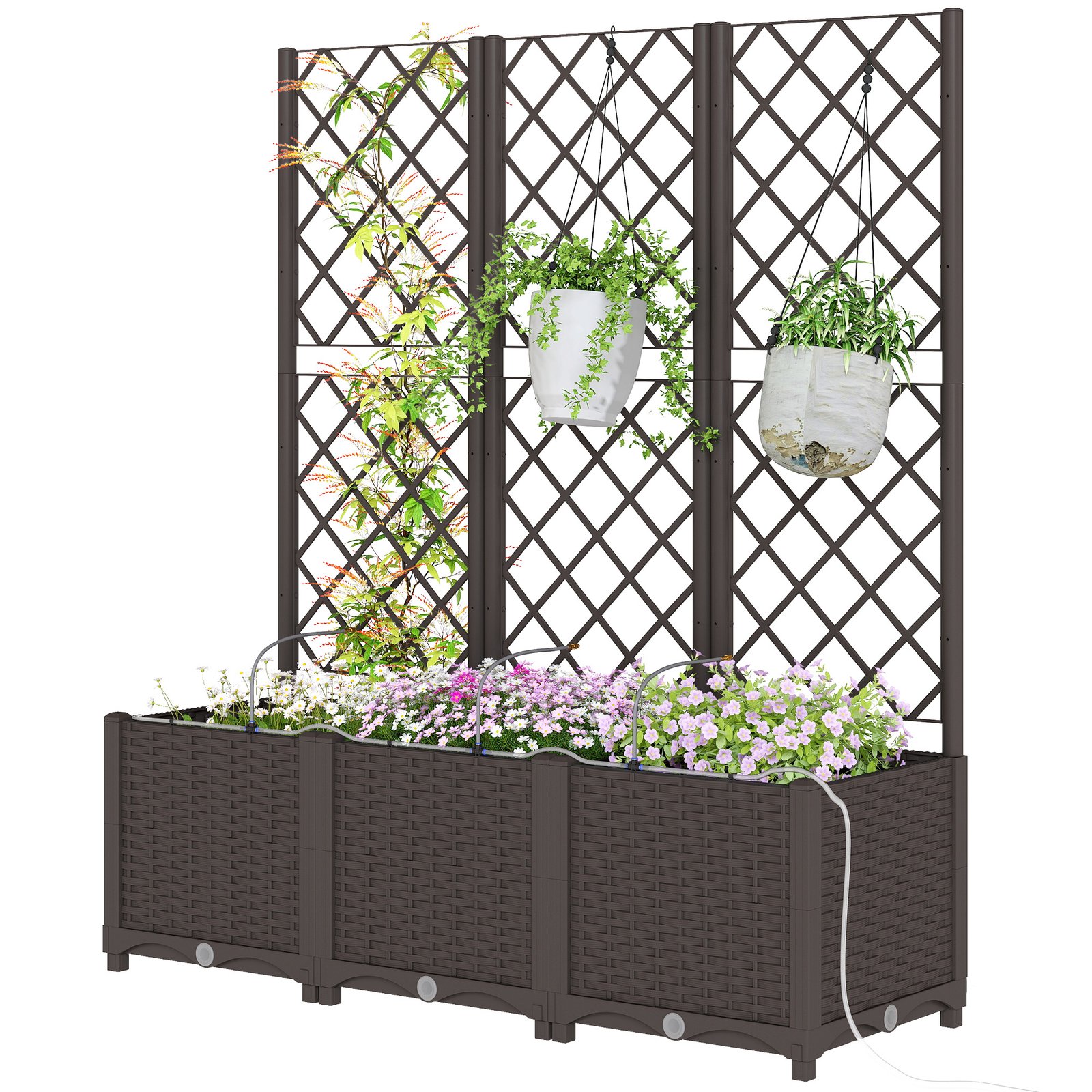 G8u79c19c02e7353b.jpg 3PCS Plastic Planter Box with Trellis, Self-Watering Raised Garden Bed with Trellis and Automatic Watering Timer Kit - Image 1