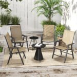 Set of 4 Outdoor Folding Chairs, Stackable Patio Dining Chairs with Armrests, Metal Frame, Light Mixed Brown - Image 2