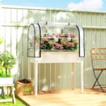 Raised Garden Bed with Flip-Up Greenhouse Cover, Metal Elevated Garden Bed with Legs and Drainage Hole, White - Image 2