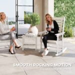 2 Pieces Outdoor Rocking Chairs, HDPE Patio Rockers with 28" High Back, Wide Armrests for Porch Backyard, White - Image 4