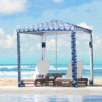 Quick Beach Cabana Canopy Umbrella, 6.5' Easy-Assembly Sun-Shade Shelter with Sandbags and Carry Bag, Cool UV50+ Fits Kids & Family, Blue Coconut Palm - Image 2