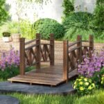 5 ft. Wooden Garden Bridge Footbridge for Backyard Ponds, Creeks, Streams, Carbonized - Image 2