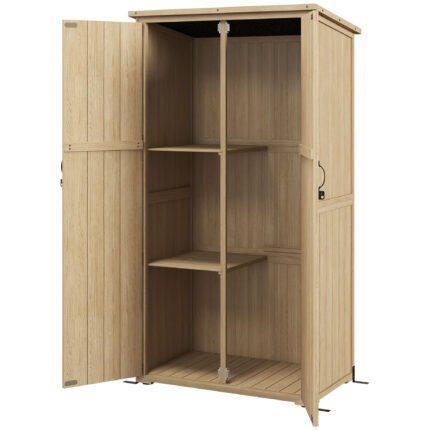 Wooden Outdoor Storage Cabinet Garden Shed with Waterproof Asphalt Roof and Lockable Doors with Lockable Doors, Natural Wood