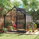 Polycarbonate Greenhouse, Heavy Duty Outdoor Aluminum Walk-in Green House Kit Vent Door, 6.2'x8.3'x6.6' Gray - Image 2