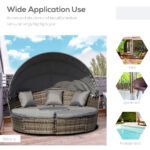 4-Piece Round Convertible Daybed with Cushions, Outdoor PE Rattan Patio Wicker Sofa Set, Sunbed with Adjustable Sun Canopy, Sectional Sofa, 2 Chairs, Table, 3 Pillows, Dark Gray - Image 4
