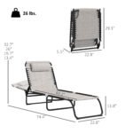 2 Folding Chaise Lounge Pool Chairs with 4-Position Reclining Back, Pillow, Breathable Mesh & Bungee Seat, Dark Blue - Image 3