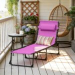 Folding Chaise Lounge Pool Chair with 4-Position Reclining Back, Pillow, Breathable Mesh & Bungee Seat, Purple - Image 8