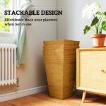 Set of 3 Tall Planters, 28" Outdoor Planter w/ Drainage Holes, Faux Wood Plastic Flower Pots, Light Brown - Image 7