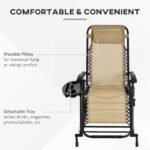 2 Outdoor Rocking Chairs Foldable Reclining Zero Gravity Lounge Rockers w/ Pillow Cup & Phone Holder, Beige - Image 5