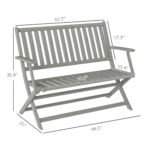 2-Person Foldable Wood Outdoor Bench with Backrest and Armrests for Garden, Porch, Park, Balcony, Gray - Image 3