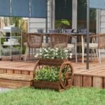 Wooden Wagon Planter Box, 3-Tier Raised Garden Bed, for Vegetables Flowers Herbs, 25" x 21" x 24" - Image 2