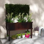 Elevated Wood Planter with Trellis for Climbing Plants, Raised Garden Bed with Legs and Drainage Holes, Carbonized - Image 2