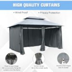 10' x 13' Outdoor Soft Top Gazebo Pergola with Curtains, 2-Tier Steel Frame Gazebo for Patio, Sage Gray - Image 4