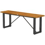 Outdoor Bench, 2-Person Backless Garden Bench, Acacia Wood Patio Bench Loveseat with Slatted Seat for Porch, Park, Teak